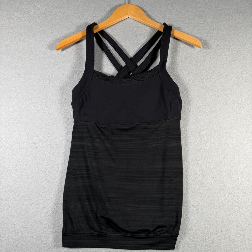 Athleta Womens Black Crisscross Back Yoga Tank Top Built-in Bra 919060-02 Size S